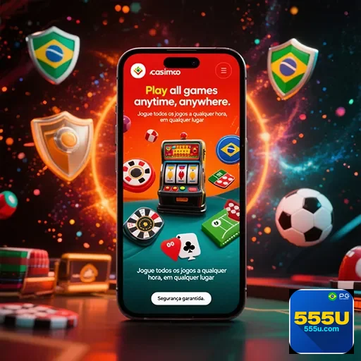 Imagem do aplicativo 555u exibido no site 555u, destacando suas funcionalidades em português brasileiro.